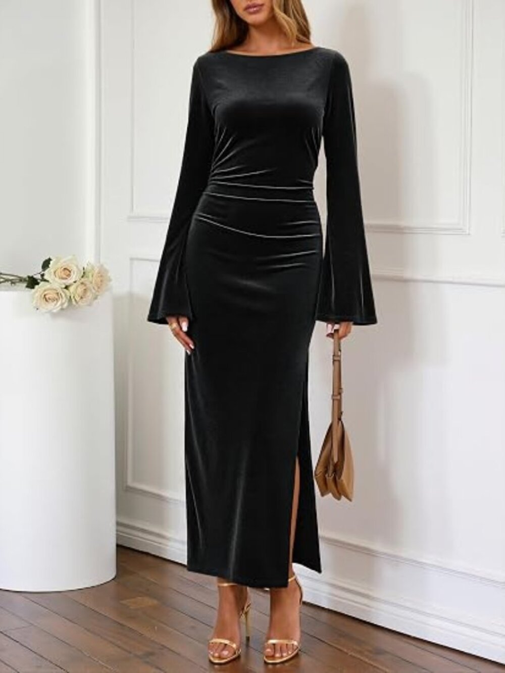 Women's Formal Fall Long Sleeve Velvet Maxi Dress 2026 Bodycon